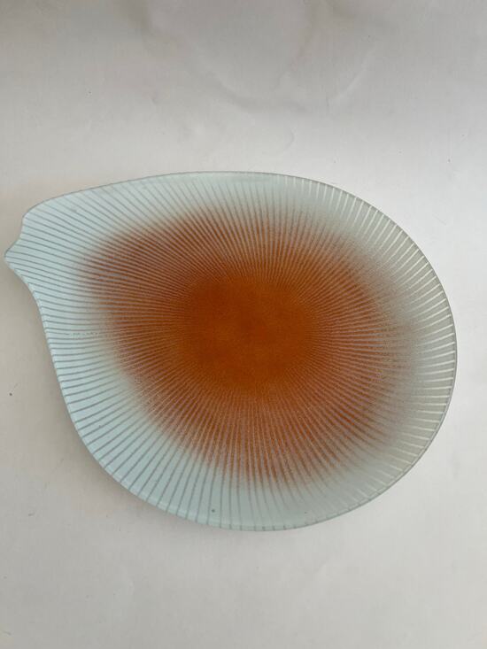 Maurice Heaton Other - Signed Maurice Heaton Asymmetrical Glass Dish Orange Center MCM Art Abstract JL